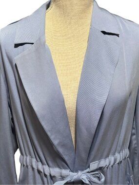Gianni Bini Lyocell Trench Duster Jacket Blue Gray Tie Waist M Quiet Luxury